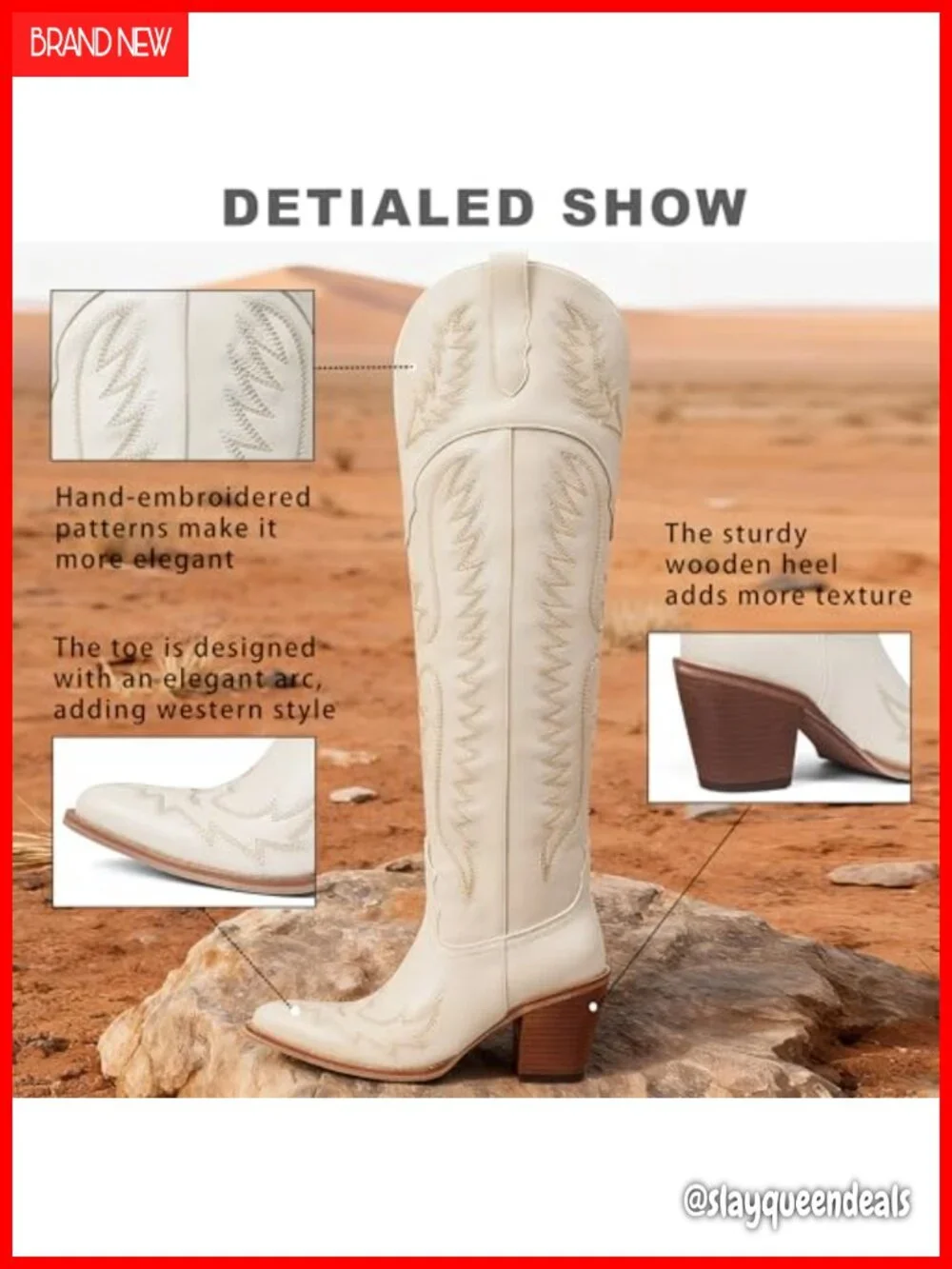 Over The Knee Western Cowboy Boots Pointed Toe Block Heel Embroidered